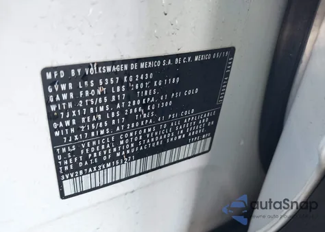 2019 Volkswagen Tiguan 2.0T Se/2.0T Sel/2.0T Sel R-Line/2.0T Sel R-Line Black из США, поврежденный, VIN 3VV2B7AX3KM153271